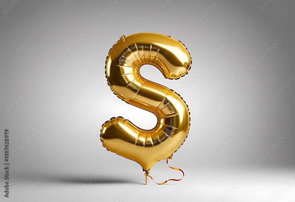 Golden balloon font 3d rendering, letter S Golden balloon font 3d rendering, letter S
