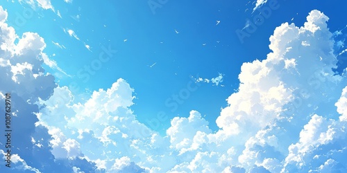 Expansive blue sky with fluffy clouds creates a stunning sky scene, perfect for showcasing the beauty of nature. This captivating blue sky and clouds sky invites exploration and wonder.