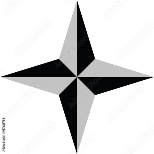 A four pointed star of grey color
