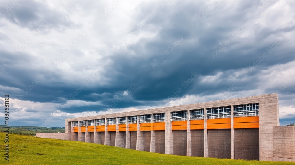 Smart Energy Stock Solutions. Eco-Friendly Hydropower Plant Under Dramatic Sky Smart Energy Stock Solutions. Eco-Friendly Hydropower Plant Under Dramatic Sky