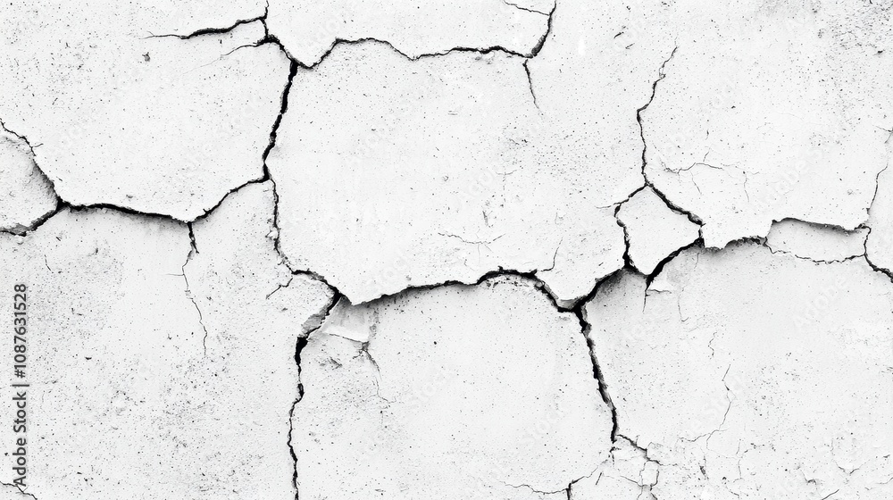 Cracked white wall surface with texture and imperfections Cracked white wall surface with texture and imperfections
