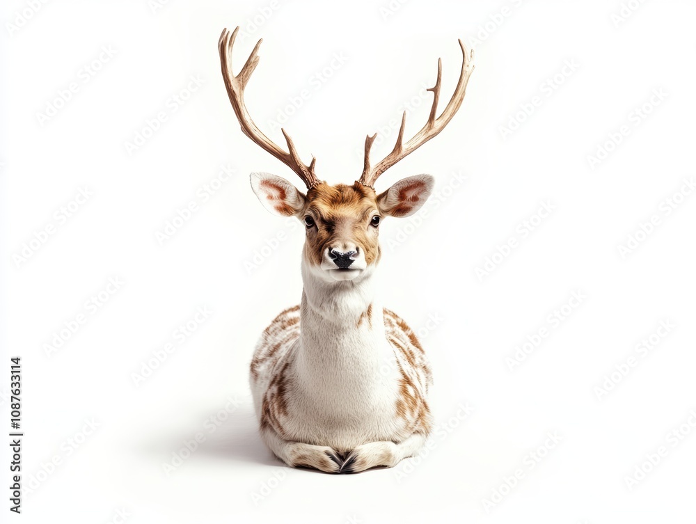 Fototapeta premium Fallow deer with antlers, white isolated background.