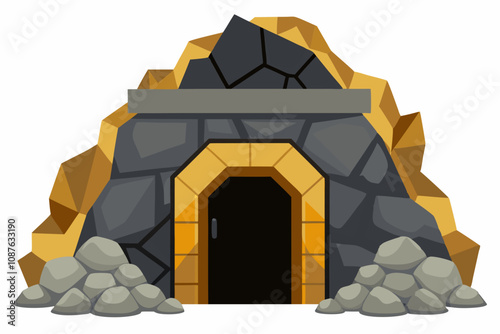 Old abandoned stone cave entrance