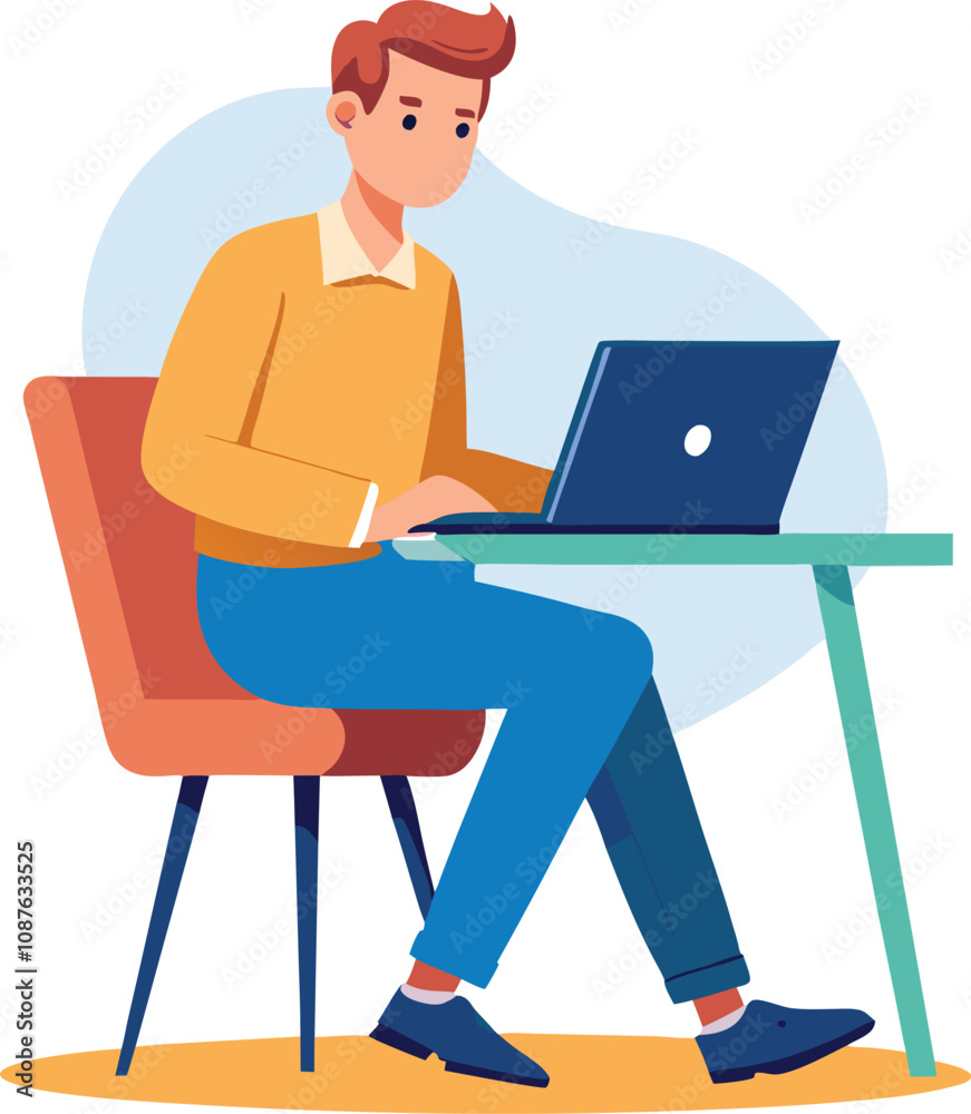 a boy is using his laptop vector a boy is using his laptop vector