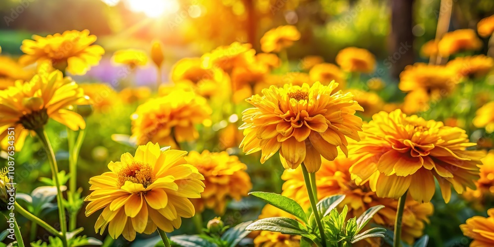 Fototapeta premium Summer Bloom Panoramic Garden Yellow Flowers