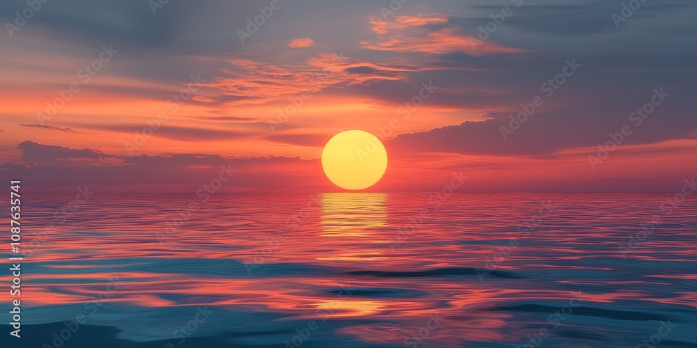 A stunning sunset over the sea, capturing the vibrant colors and serene beauty of the sun setting in the sea, creating a peaceful and picturesque view of nature s masterpiece.