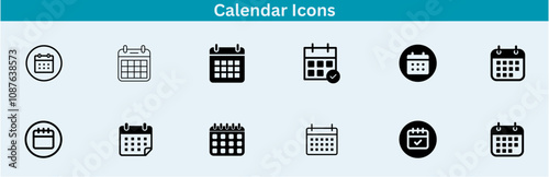 Calendar icons set: Line and glyph calendar set, timetable, schedule, meeting, appointment outline icon collection. Thin outline icons pack.