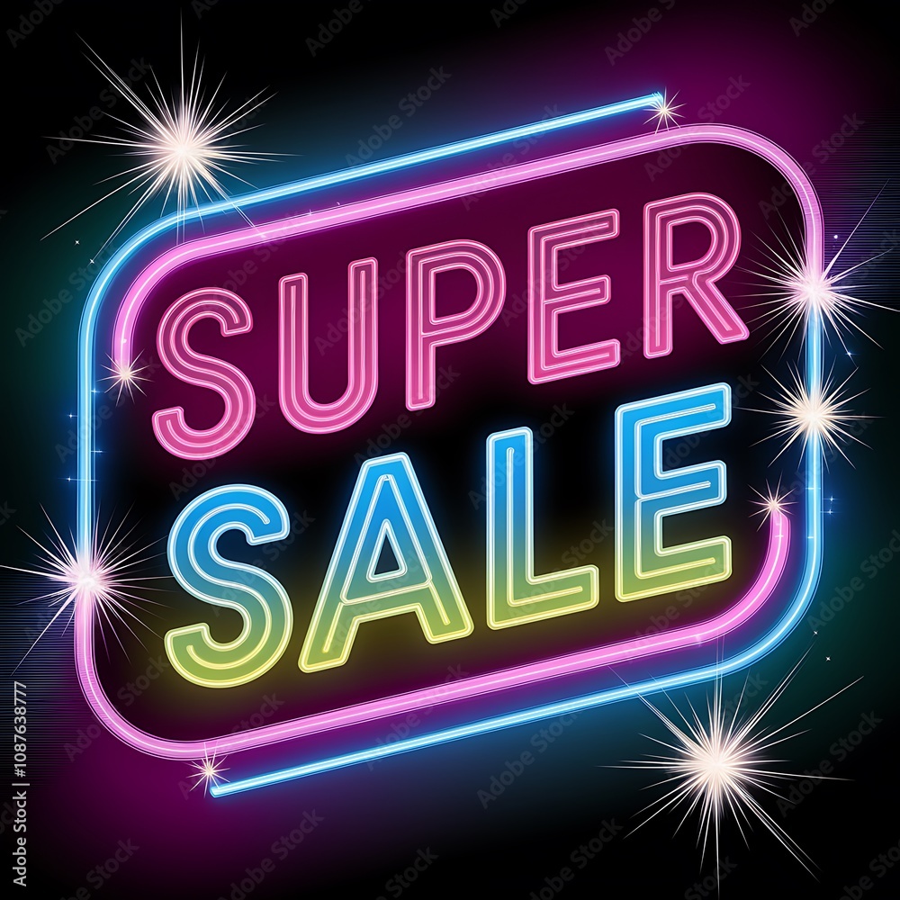 Neon Sign Advertisement Featuring a Super Sale Neon Sign Advertisement Featuring a Super Sale