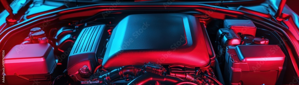 Naklejka premium Envision a mechanic diagnosing a car's engine in a busy auto repair shop