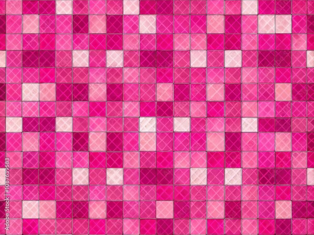 Textured paper background adorned with pixelated pink squares forms an eye-catching geometric design, ideal for enhancing creative projects and artistic presentations with vibrant visuals.
