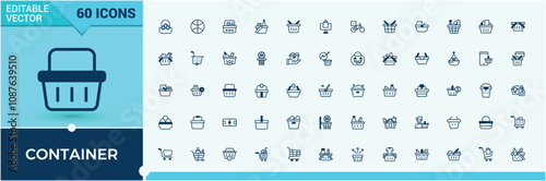 Set of Container line icons. Related to sing, cart, payment, trade, business, e-commerce, ui, web. Modern thin icons. Vector line and solid icons.