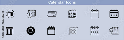 Calendar icons set: Line and glyph calendar set, timetable, schedule, meeting, appointment outline icon collection. Thin outline icons pack.