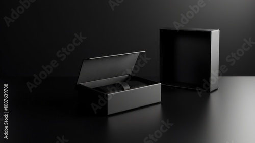Obraz na płótnie This professional custom magnetic closure boxes mockup features matte black designs with elegant lighting. w salonie