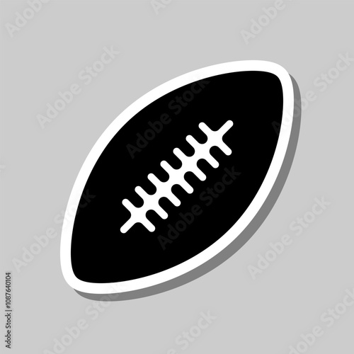 Rugby ball simple icon. Flat design. Sticker with shadow on gray background