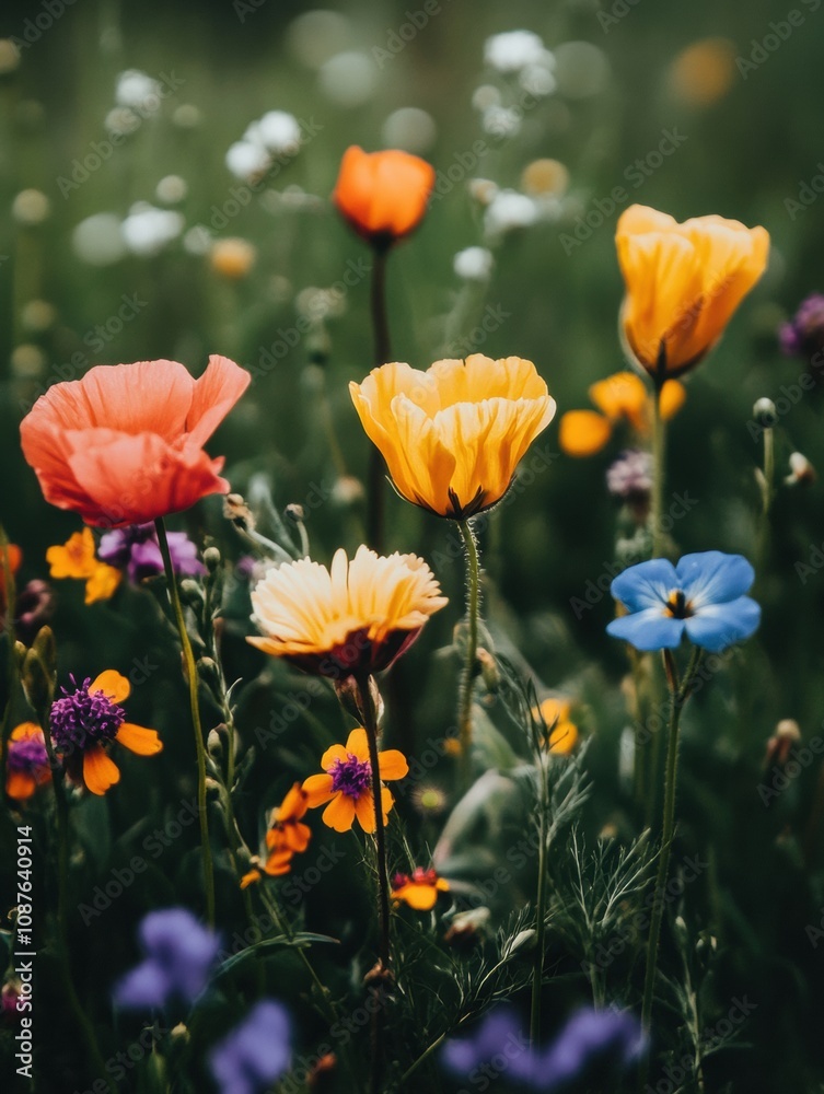 Colorful flowers in various hues thrive in a green meadow, showcasing nature's beauty under the bright sun. Generative AI Colorful flowers in various hues thrive in a green meadow, showcasing nature's beauty under the bright sun. Generative AI