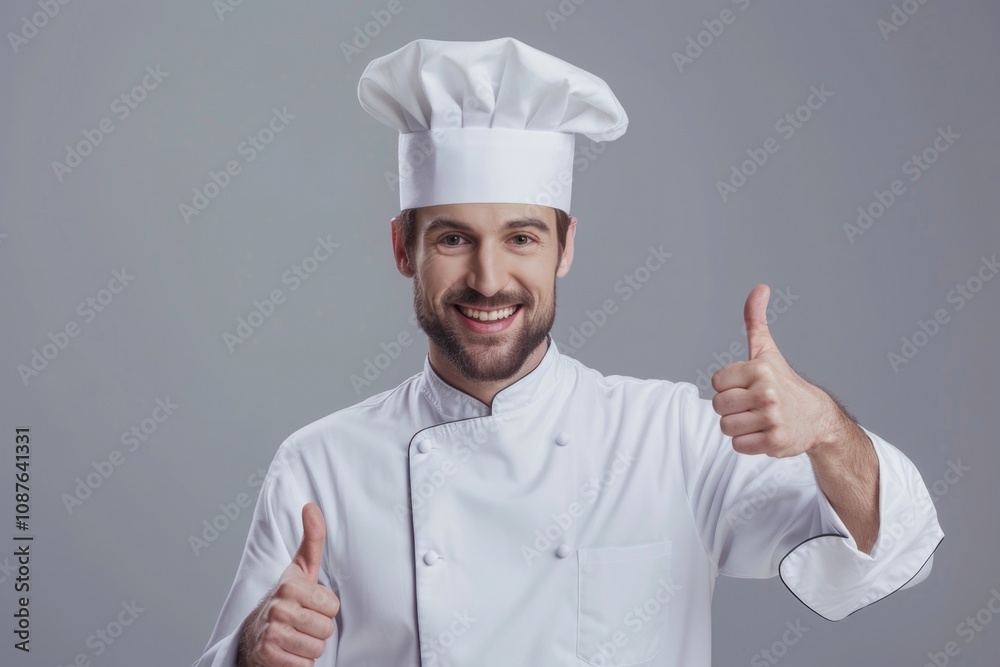 Man Chef. Smiling Male Chef Showing Thumbs Up Gesture in Professional Culinary Concept Man Chef. Smiling Male Chef Showing Thumbs Up Gesture in Professional Culinary Concept