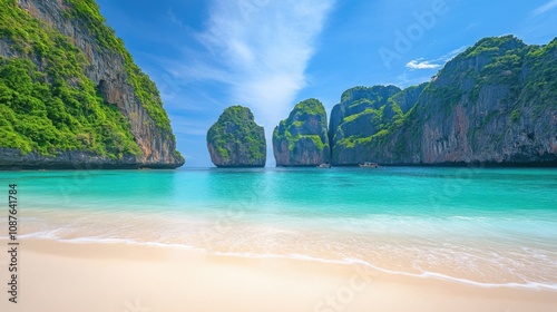 Maya Bay Thailand Tropical Beach, Turquoise Waters, Dramatic Cliffs