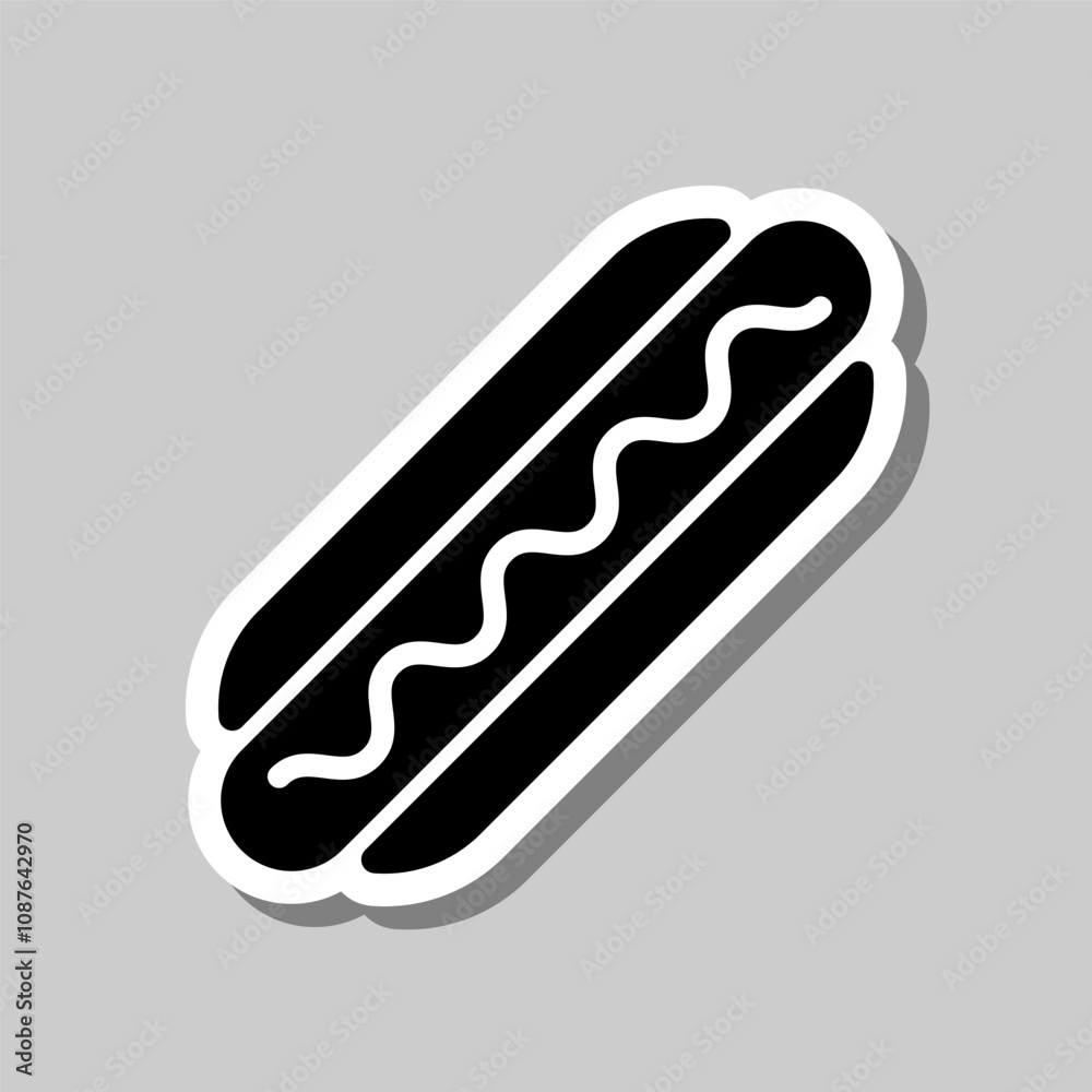 Hot Dog simple icon vector. Flat design. Sticker with shadow on gray background Hot Dog simple icon vector. Flat design. Sticker with shadow on gray background