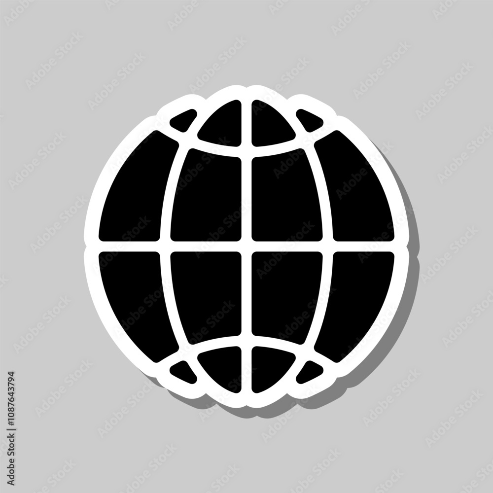 Globe, planet simple icon. Flat design. Sticker with shadow on gray background Globe, planet simple icon. Flat design. Sticker with shadow on gray background
