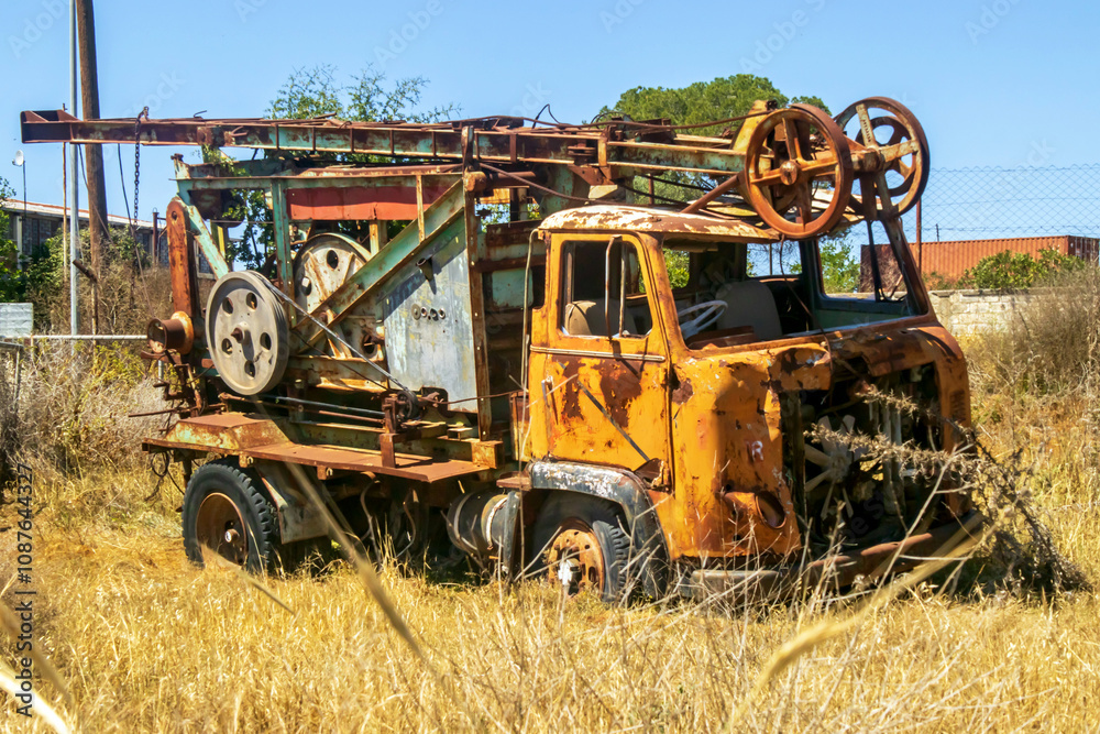 old rusty abandoned service lorry in the field in the summer old rusty abandoned service lorry in the field in the summer