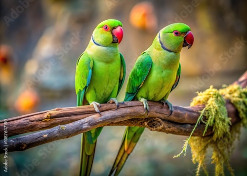 Urban Exploration: Ringneck Parrots on Branch photo