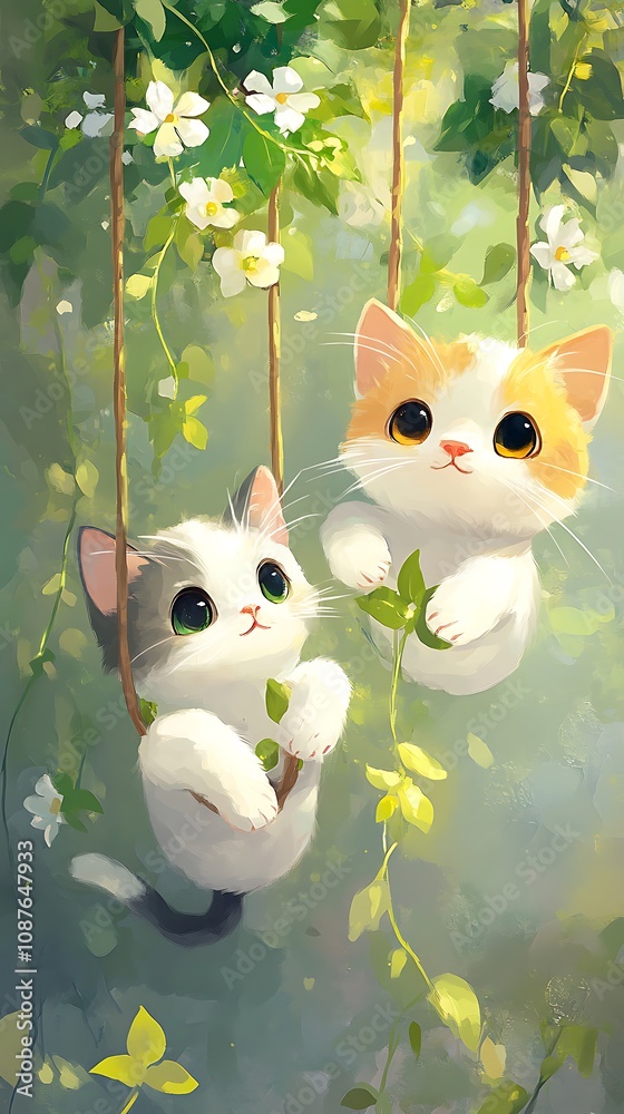 Obraz premium Cute kittens enjoying nature’s serene beauty