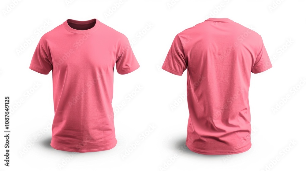 Mockup Pink. Men's T-Shirt Template with Natural Shape in Coral Pink Color, Isolated on White Background Mockup Pink. Men's T-Shirt Template with Natural Shape in Coral Pink Color, Isolated on White Background