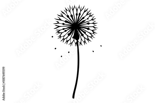 Line Silhouette Drawing of a Dandelion A Minimalist Art Piece