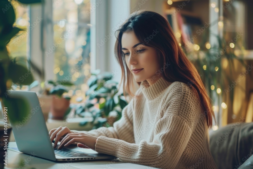 Online Meeting Woman. Student Girl Studying with Laptop Computer at Home Online Meeting Woman. Student Girl Studying with Laptop Computer at Home