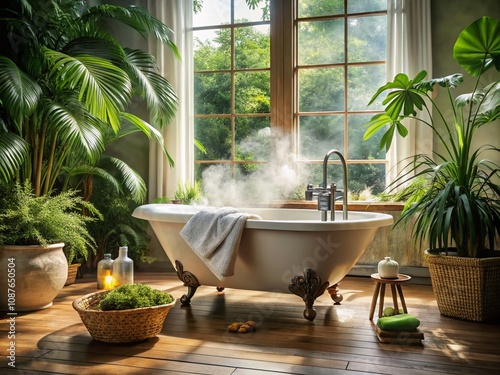 Retro charm meets tranquil relaxation in a vintage spa bath.