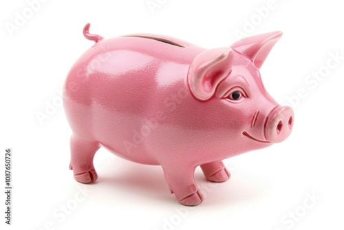 Piggybank. Pink Baby Pig Bank Side View Isolated on White Background photo