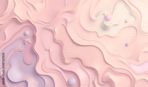 Abstract 3D Render of Pastel Swirls and Spheres. AI Generated