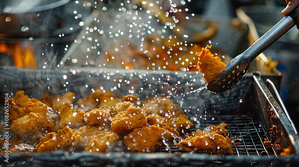 Hot fresh and delicious being removed from a deep fat fryer after being cooked for a holiday celebration Hot fresh and delicious being removed from a deep fat fryer after being cooked for a holiday celebration