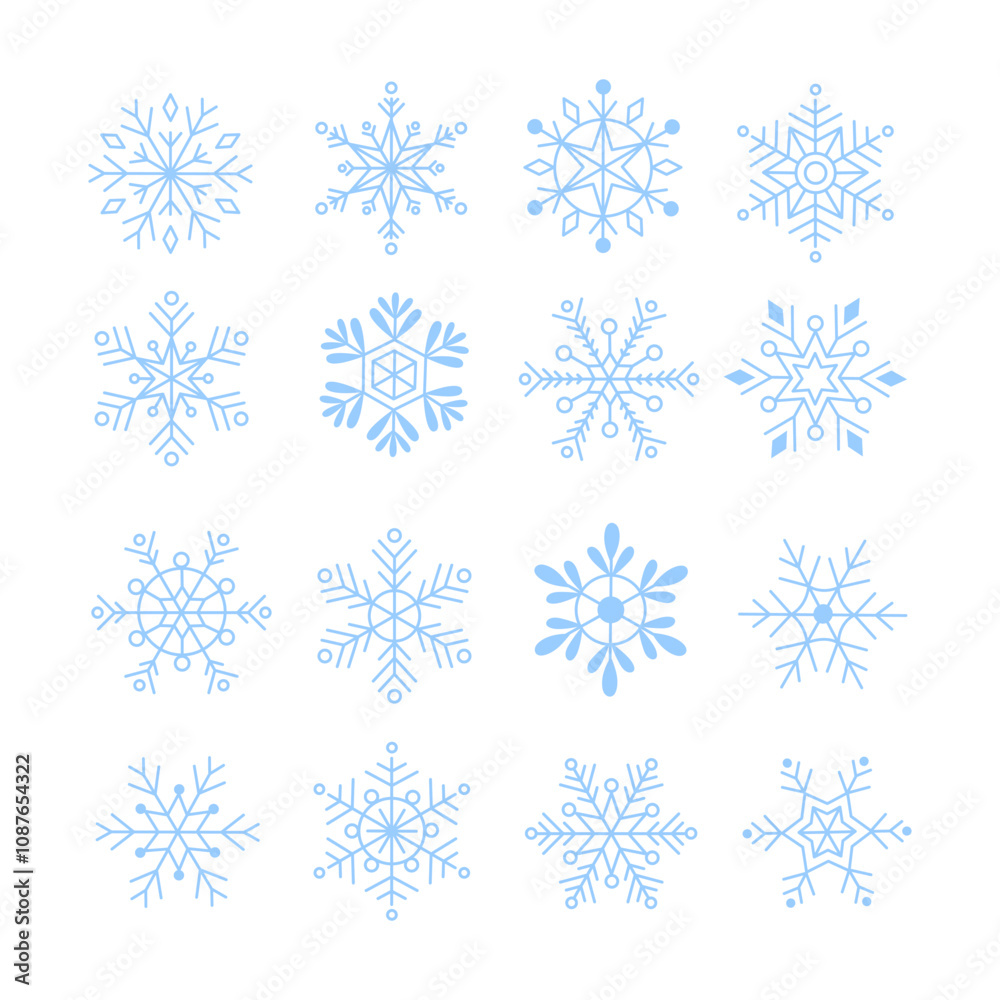 Large set of blue snowflakes for Christmas decoration Large set of blue snowflakes for Christmas decoration