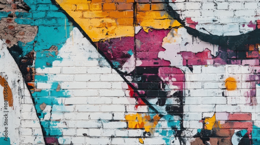 Fototapeta premium Abstract Graffiti Art on Weathered Brick Wall Texture