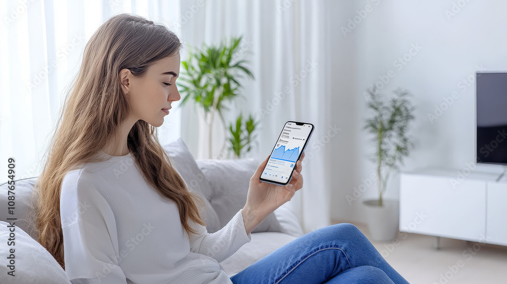Woman Analyzing Stock Market Data on Smartphone Woman Analyzing Stock Market Data on Smartphone