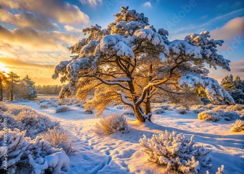 Winter wonderland in Fischbeker Heide, exploring snowy trees. photo