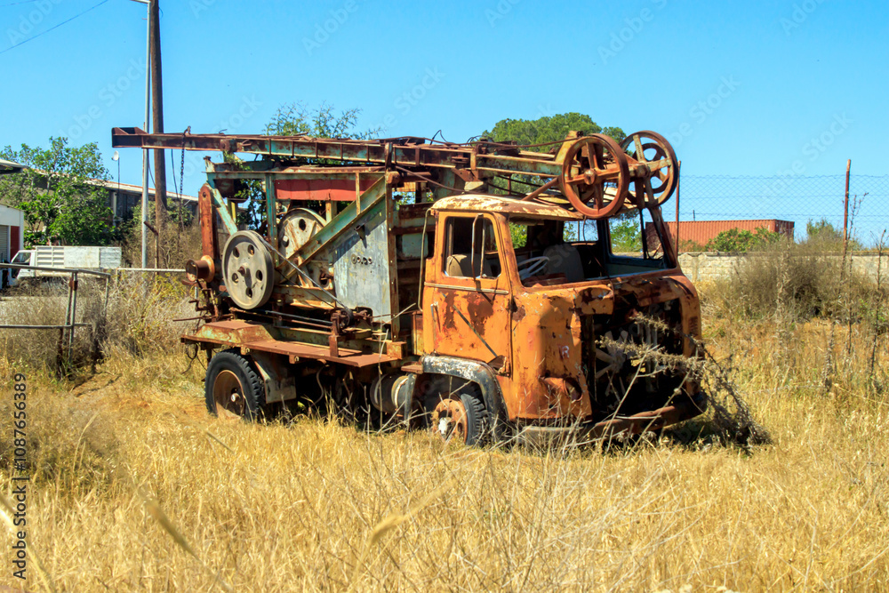 old rusty abandoned service lorry in the field in the summer old rusty abandoned service lorry in the field in the summer
