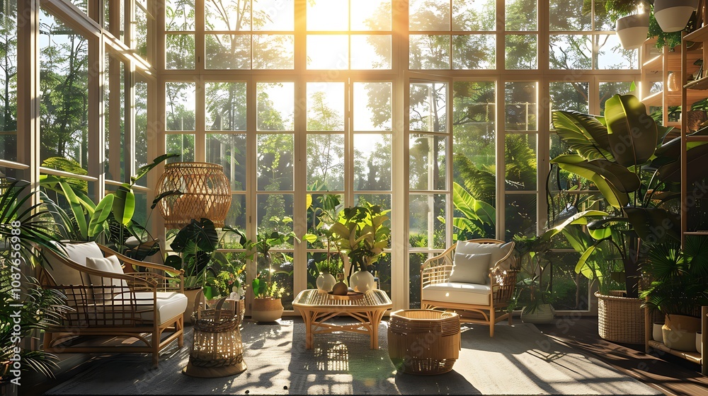 garden room with floor-to-ceiling windows, an abundance of indoor plants garden room with floor-to-ceiling windows, an abundance of indoor plants