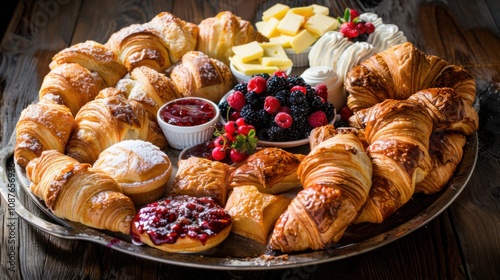 A delectable platter of assorted pastries including croissants, muffins photo