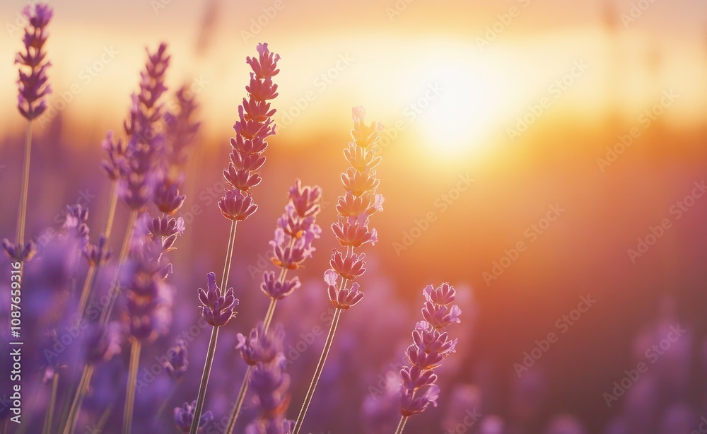 A serene lavender field at sunset, showcasing vibrant flowers against a warm, glowing sky. A serene lavender field at sunset, showcasing vibrant flowers against a warm, glowing sky.