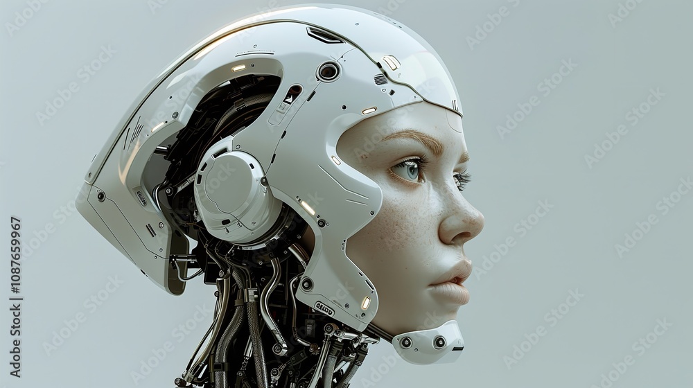 Futuristic AI Robot Head, Cyber Person, Advanced Artificial Intelligence Concept, Generative Ai. Futuristic AI Robot Head, Cyber Person, Advanced Artificial Intelligence Concept, Generative Ai.