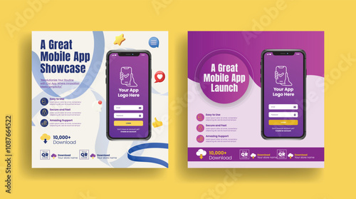 Mobile app promotion and mobile app development social media posts, software promotion banner ads, phone repair promotional advertising design with 3d smartphone illustration