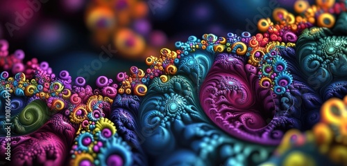 A vibrant array of fractal designs interspersed with colorful swirls, symbolizing the diversity of thoughts and creativity.