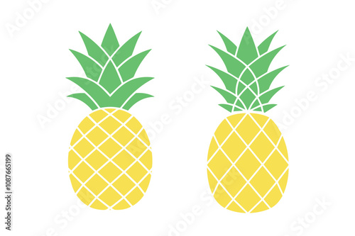 Pineapple Vector Graphic with Green Leaves and Yellow Body - Minimalist Design