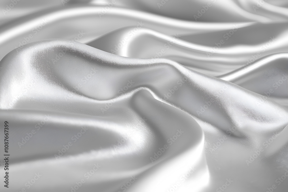 Fototapeta premium Shiny creamy white velvet, silk or chiffon fabric arranged in a embossed pattern reflecting light beautifully, suitable for use as a background or wallpaper. 