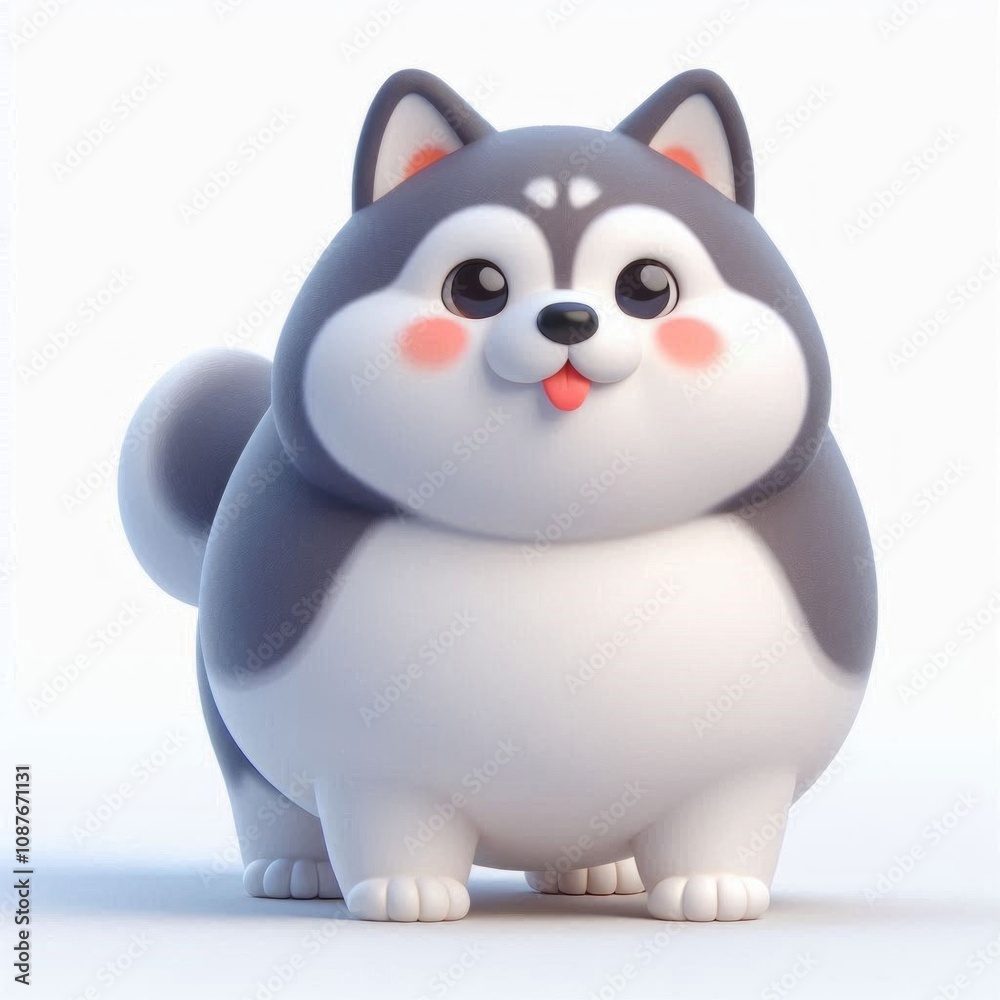 Cute 3D Fat Husky Dog Standing Cartoon Character Generative AI Cute 3D Fat Husky Dog Standing Cartoon Character Generative AI