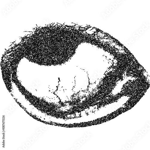 Scared eye with halftone stipple effect, for grunge punk y2k collage design. Vector illustration in grainy photocopy texture for experimental dotted retro banner design