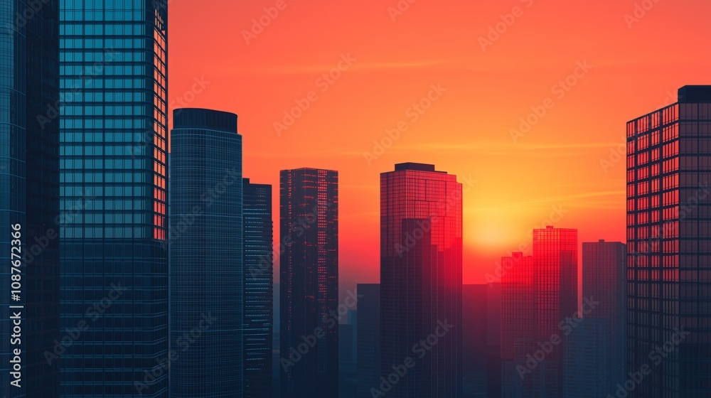 Cityscape Sunset Modern Skyscrapers at Dusk Cityscape Sunset Modern Skyscrapers at Dusk