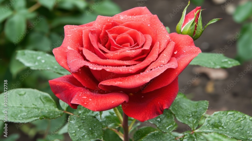 Realistic close-up of a red rose with fresh morning dew on petals, capturing detail and depth. Realistic close-up of a red rose with fresh morning dew on petals, capturing detail and depth.